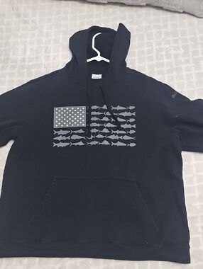 Black Hoodie with Silver Fish Flag Graphic